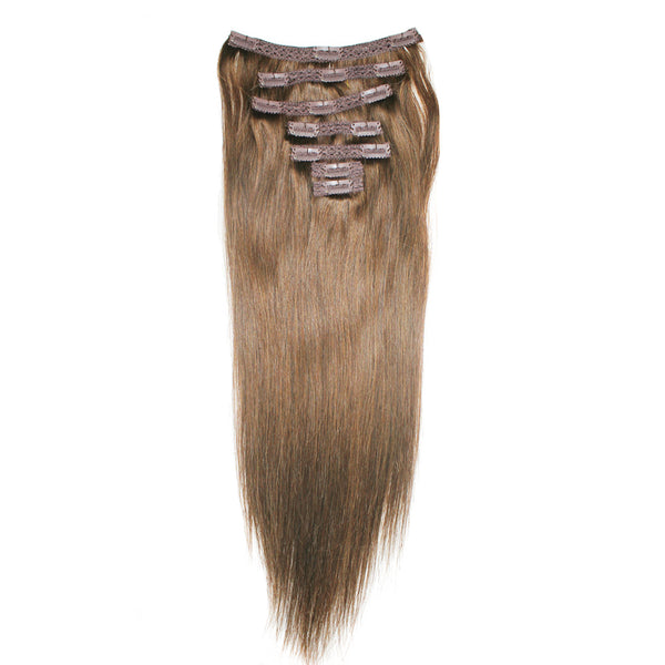 18" Clip On Human Hair Extensions: Light Ash Brown No. 5 - Celebrity Strands
 - 6