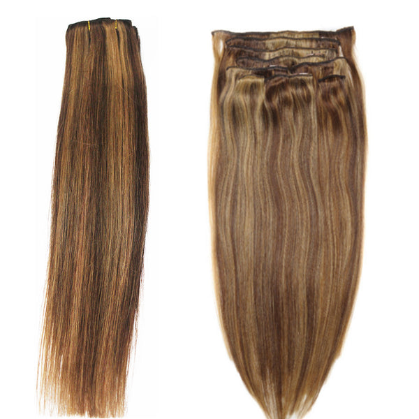 16" Clip In Remy Hair Extensions: Chestnut Brown/ Blonde No. P6-27 - Celebrity Strands
 - 4