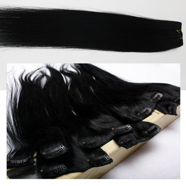 16" Clip In Remy Hair Extensions: Jet Black No. 1 - Celebrity Strands
 - 4