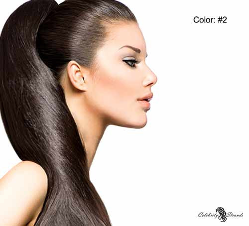 24" Clip In Remy Hair Extensions: Darkest Brown No. 2 - Celebrity Strands
 - 2
