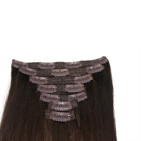18" Clip In Remy Hair Extensions: Darkest Brown No. 2 - Celebrity Strands
 - 4