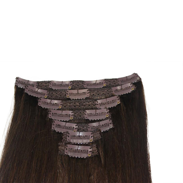 16" Clip In Remy Hair Extensions: Darkest Brown No. 2 - Celebrity Strands
 - 5