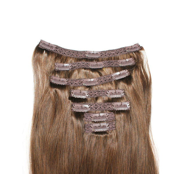 16" Clip In Remy Hair Extensions: Light Ash Brown No. 5 - Celebrity Strands
 - 4