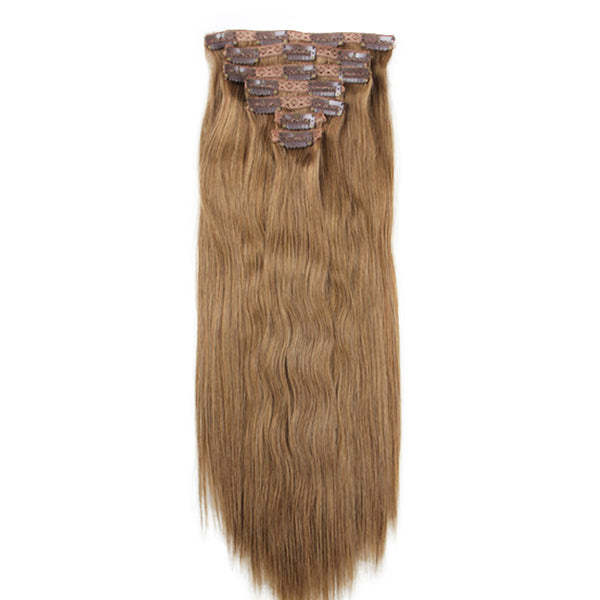 21" Clip In Remy Hair Extensions: Light Brown No. 8 - Celebrity Strands
 - 4
