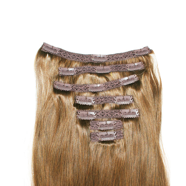 18" Clip In Remy Hair Extensions: Light Brown No. 8 - Celebrity Strands
 - 4