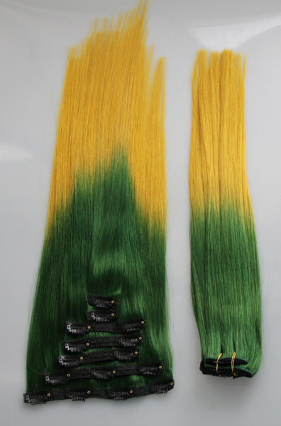 Green/Gold (2-Toned):  21" Clip In Hair Extensions - Celebrity Strands
 - 3