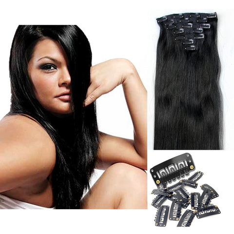 16" Clip In Remy Hair Extensions: Jet Black No. 1 - Celebrity Strands
 - 2