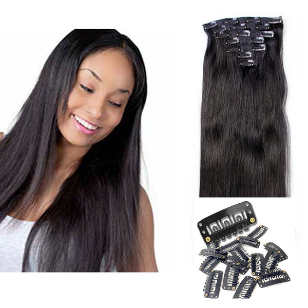 21" Clip In Remy Hair Extensions: Off Black No. 1B - Celebrity Strands
 - 2