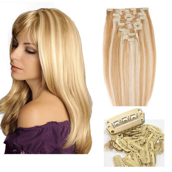 18" Clip In Remy Hair Extensions: Blonde/ Monroe Blonde No. P27-613 - Celebrity Strands
 - 7