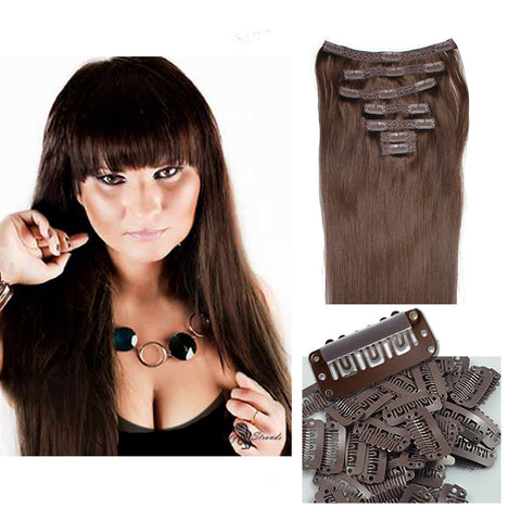 16" Clip In Remy Hair Extensions: Dark Brown No. 3 - Celebrity Strands
 - 2