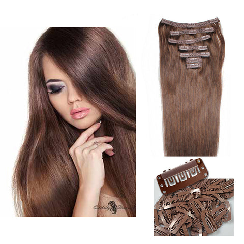 21" Clip In Remy Hair Extensions: Medium Brown No. 4 - Celebrity Strands
 - 2