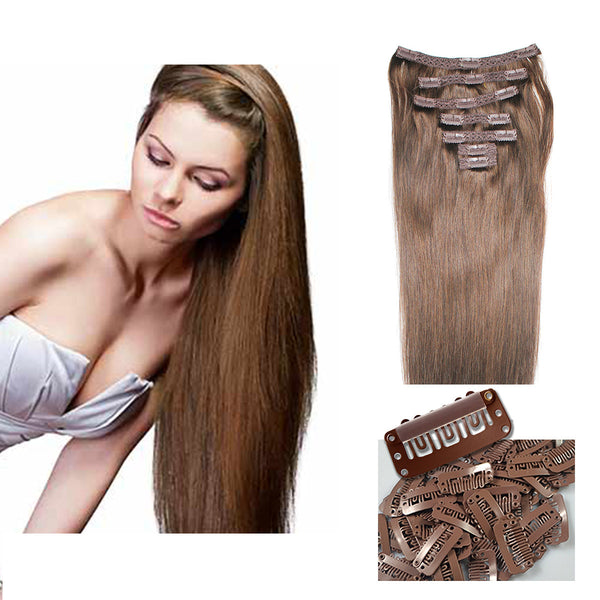 18" Clip In Remy Hair Extensions: Chestnut Brown No. 6 - Celebrity Strands
 - 7